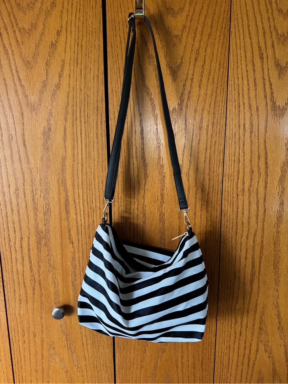Striped Black & White PU hobo Shoulder Bag or crossbody bag